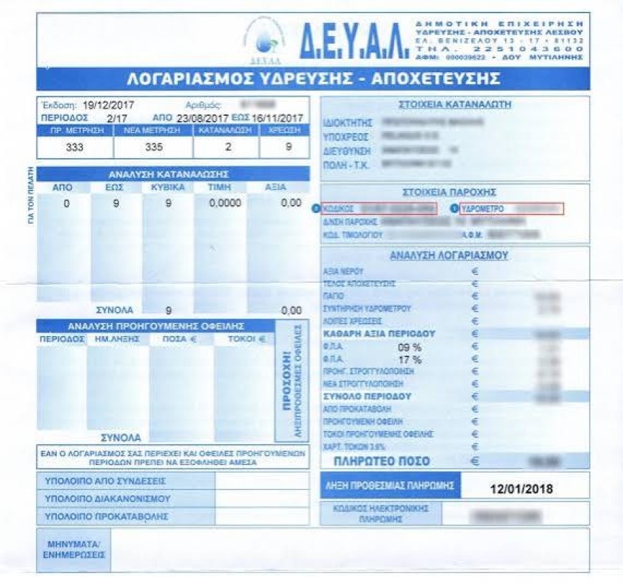 Οι χρεώσεις της ΔΕΥΑΛ